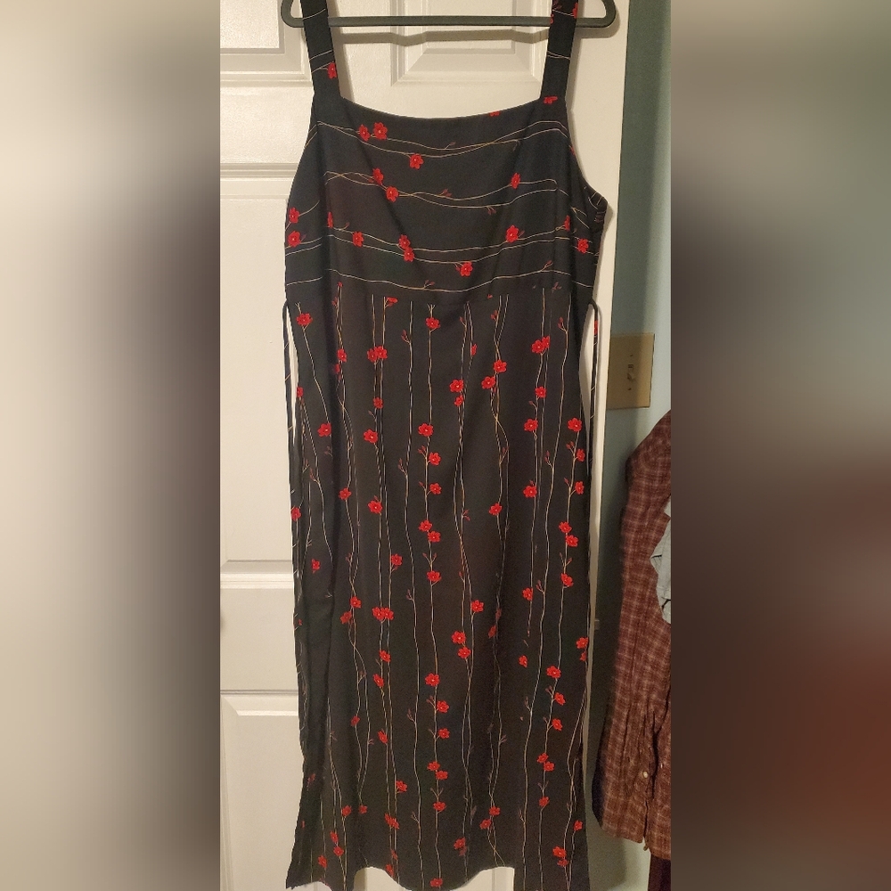 Black Dress with Red Floral Accents